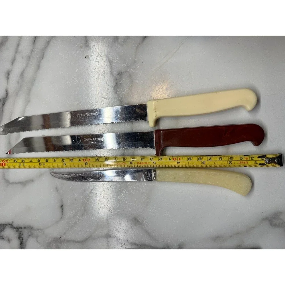 Vintage B’Port Howe Mfg Corp 3 Pc Knife Lot USA Serrated 12” Bakelite Handles
